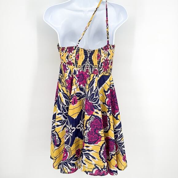 Urban Outfitters Yellow Blue Magenta Floral Halter One Shoulder Cotton Dress M - Picture 3 of 15